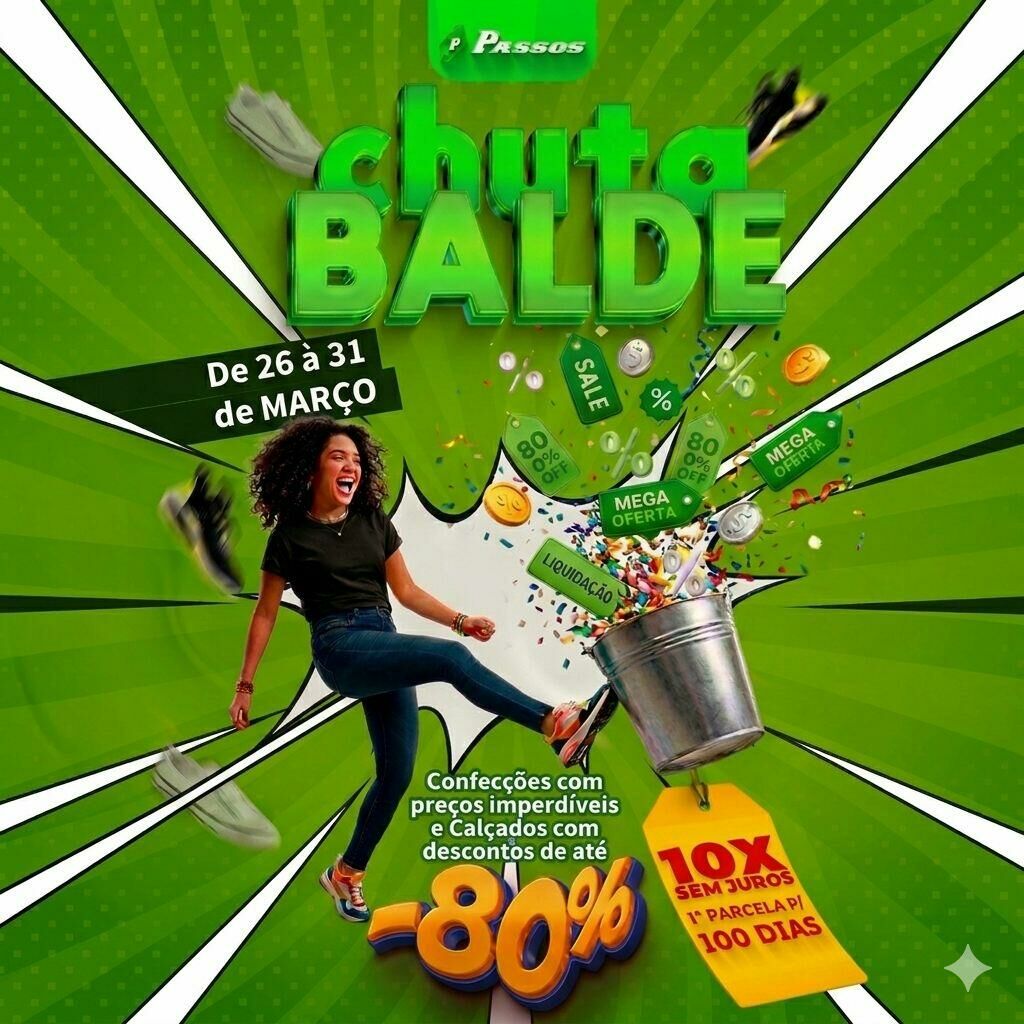 Imagem de compartilhamento para o artigo Chuta Balde da Passos começa dia 26 com descontos imperdíveis e 1º pagamento só em julho em Costa Rica da MS Todo dia